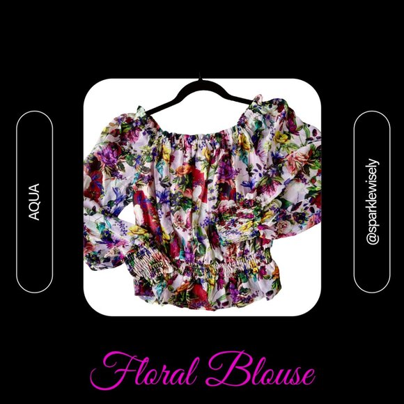 AQUA Ruffled Floral Sheer Blouse - Picture 4 of 9